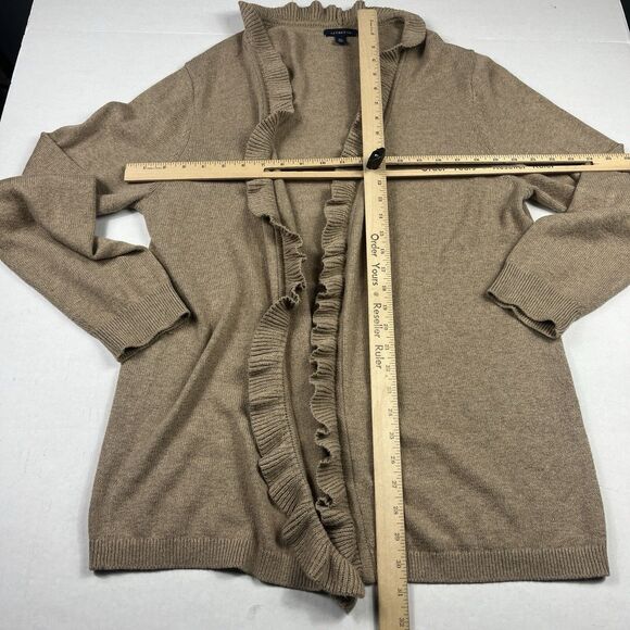 Lands End Womens Wool Blend Cardigan Beige Ruffled Open Front Warm Sweater XL - Picture 5 of 10